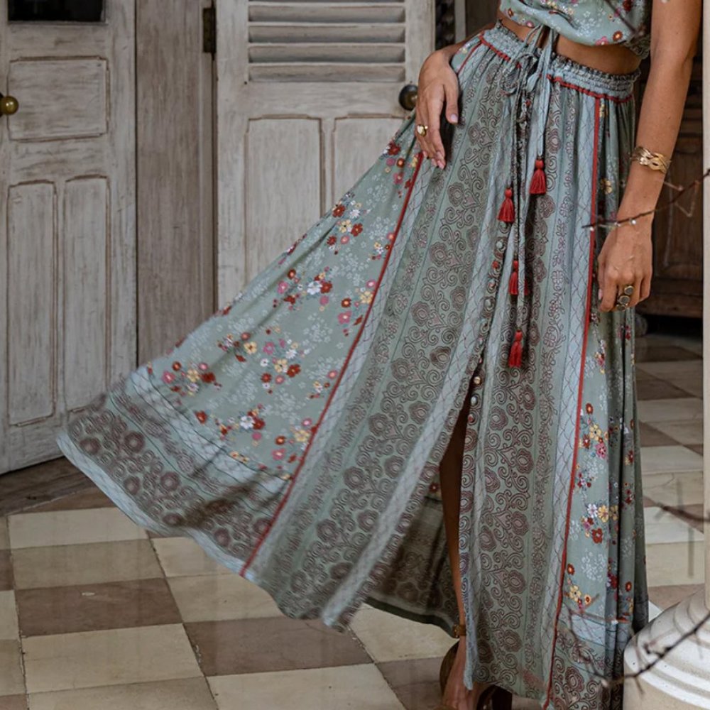 Maxi Floral Peasant Skirt - Tulle & Batiste Sage